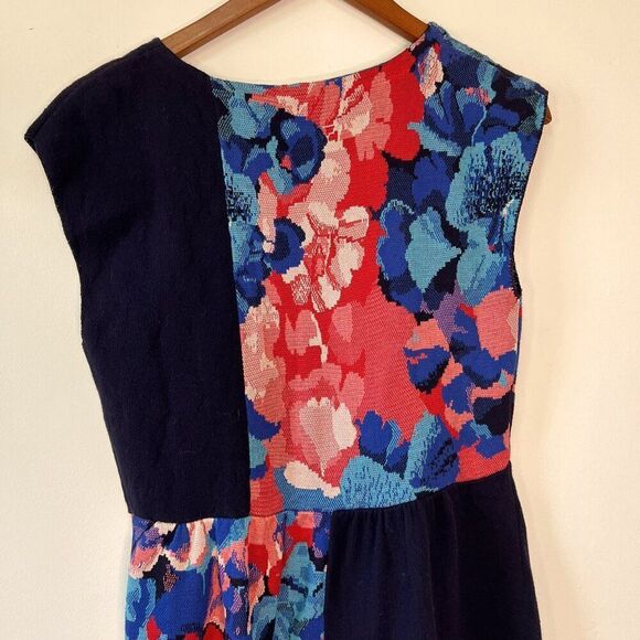 Anthropologie Leifsdottier Blue Floral Cap Sleeve Knit Sweater Dress - Picture 6 of 8